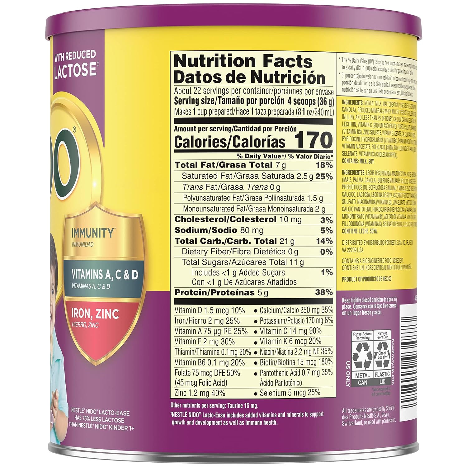 Nestle NIDO Lacto-Ease Toddler Powdered Milk Beverage - 28.2 Oz Canister - Toddler Drink Mix (Pack of 4) - Image 5